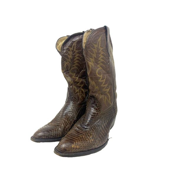 John Wayne Boots Mens 14.5 Brown Cowboy Snakeskin Mid Calf Pull On Western‎ RARE